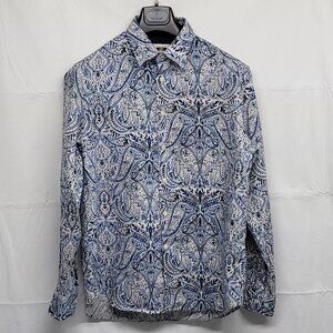 Joseph Abboud Linen Shirt Mens Medium Button Up Long Sleeve Paisely Print